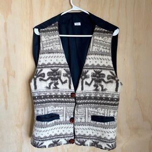 Wool Vest w/ Pockets, Wooden Buttons